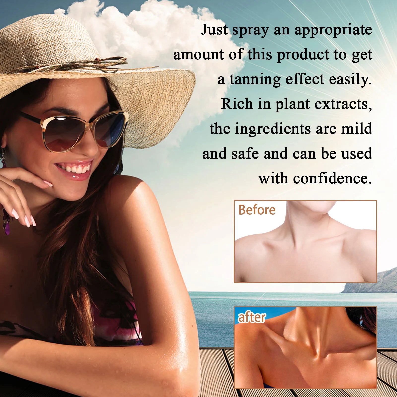 Oceaura Body Tanning Spray Quick Bronzing Brown Skin Sunless Self Solarium Tanning Prevent Sunbrun Moisturizing Tanning Mist Oasis Select