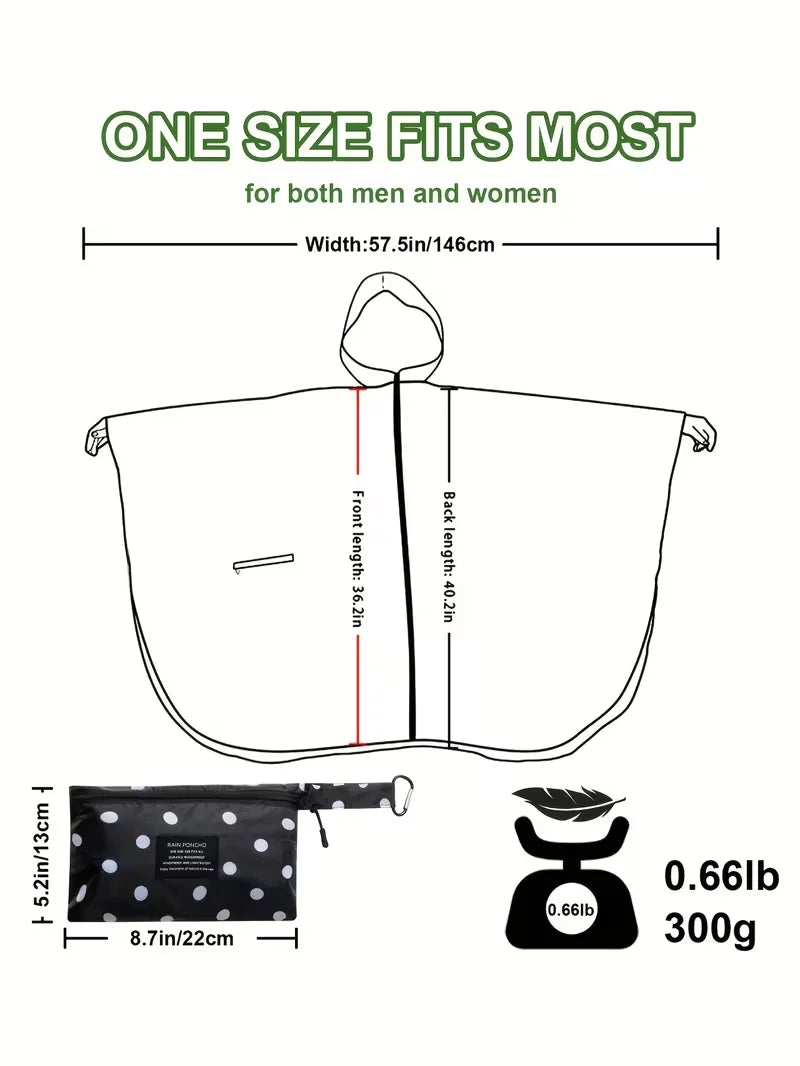 Portable adult zip-up rain poncho with white polka dot pattern unisex suitable for outdoor activities such as hiking and cycling Oasis Select