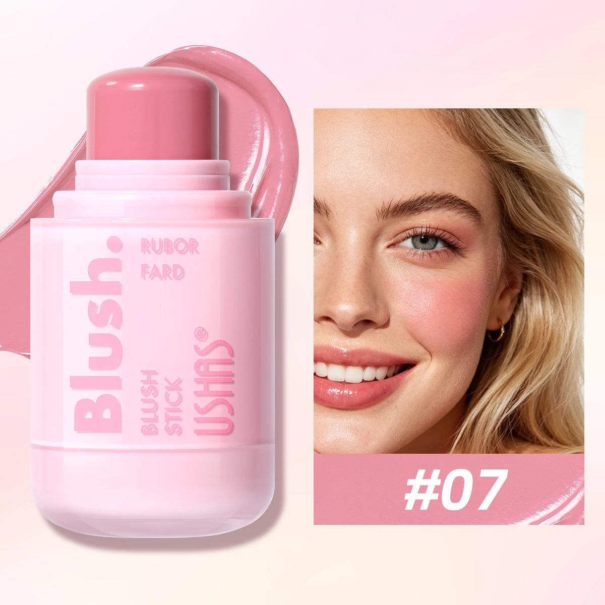 USHAS Cream Blush Stick – Dewy Glow, Waterproof & Long-Lasting