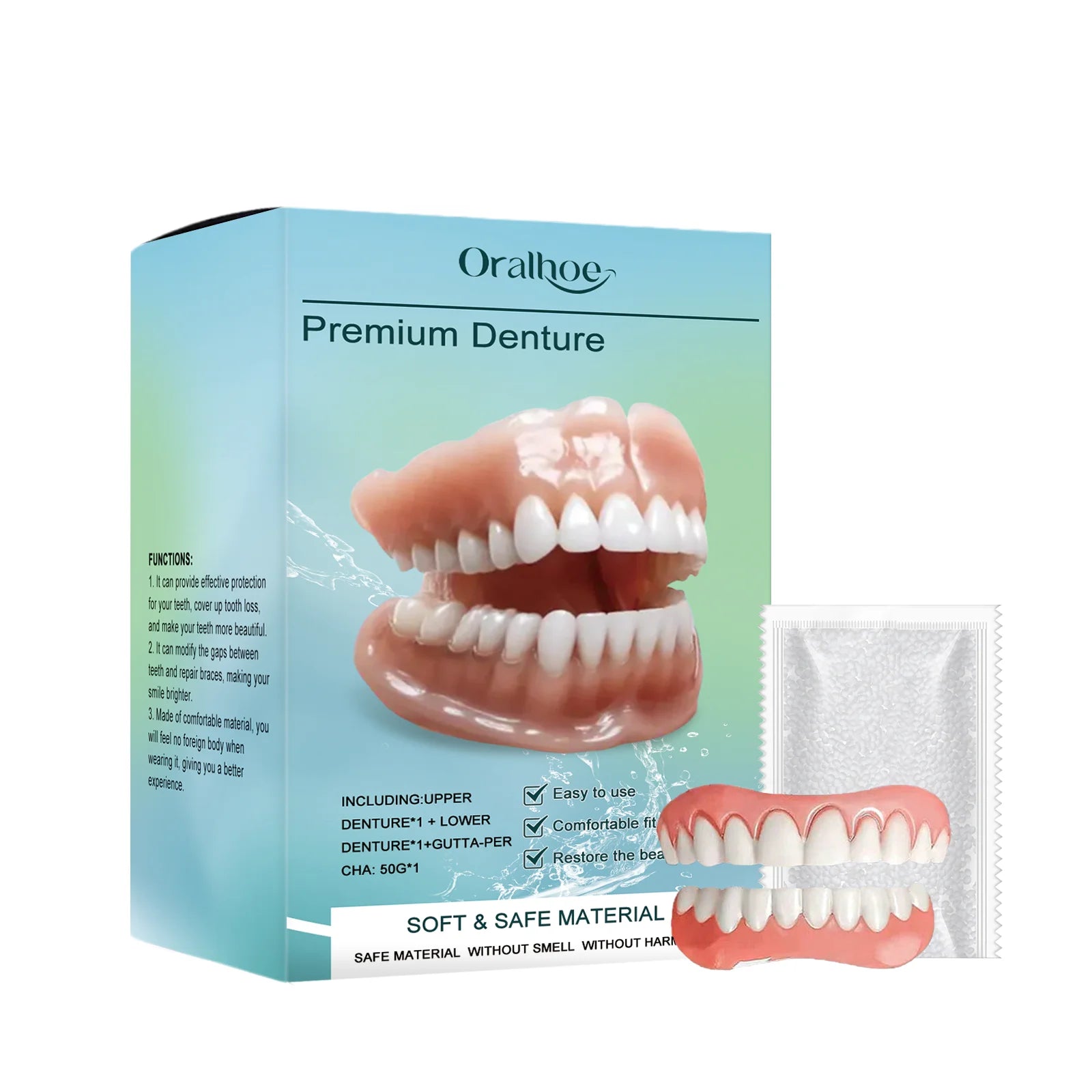 Oralhoe Silicone Fake Teeth Set Natural False Tooth Denture Comfortable Filling Teeth Gap Safe Simple Perfect Smile Firm Denture Oasis Select 1 set United States