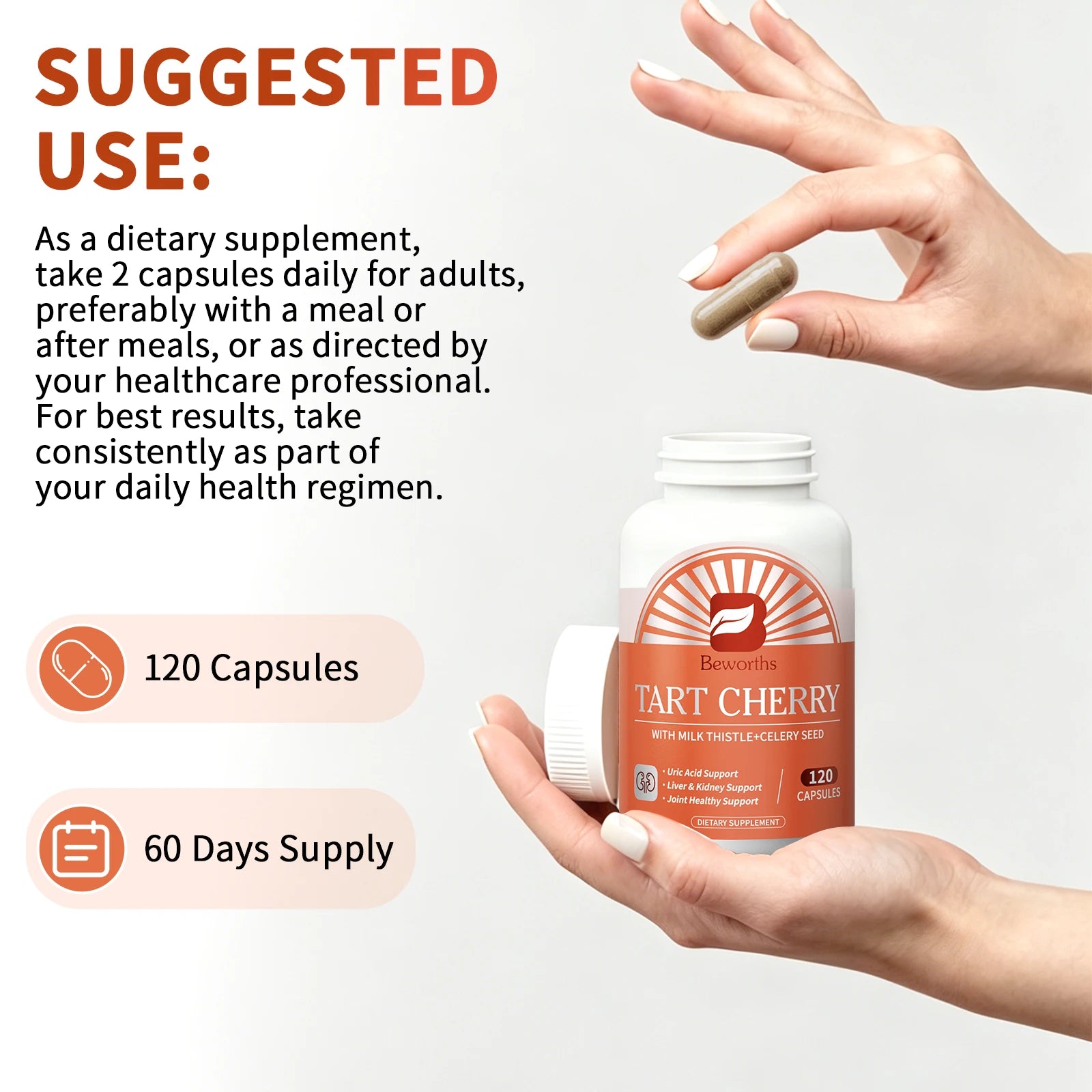 Beworths Tart Cherry Extract Pills Uric Acid Support Liver & Kidney Support Joint Healthy Support Natural Systemic Cleansing Oasis Select