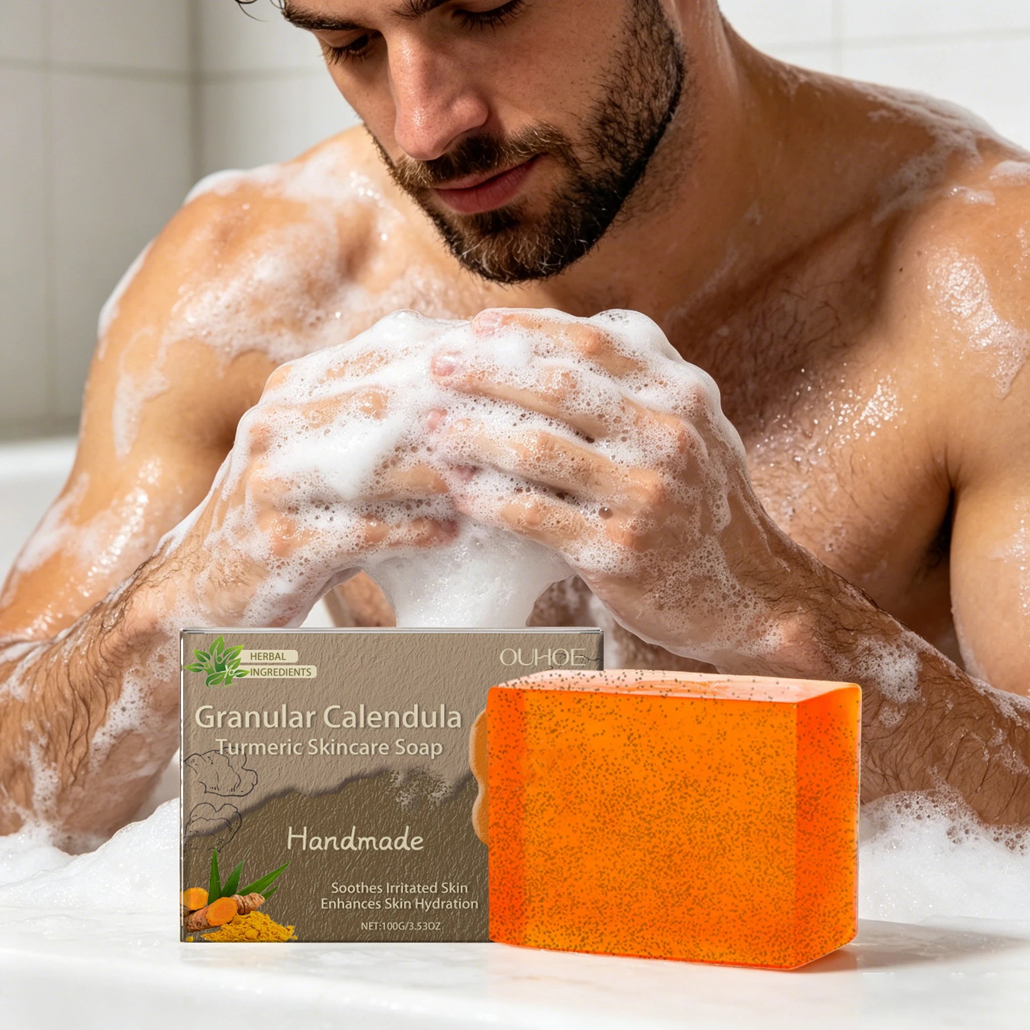 100G Calendula Bathing Soap Gentle Cleaning Pores Moisturizing Reduce Roughness Non-tight Smoothing Mild Handmade Body Soap Oasis Select