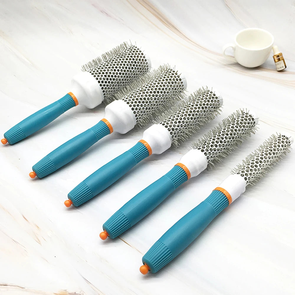 Professional Salon Hair Brush & Comb Set - Round Curly Hair Styling Tool with Rollers, Blue Oasis Select