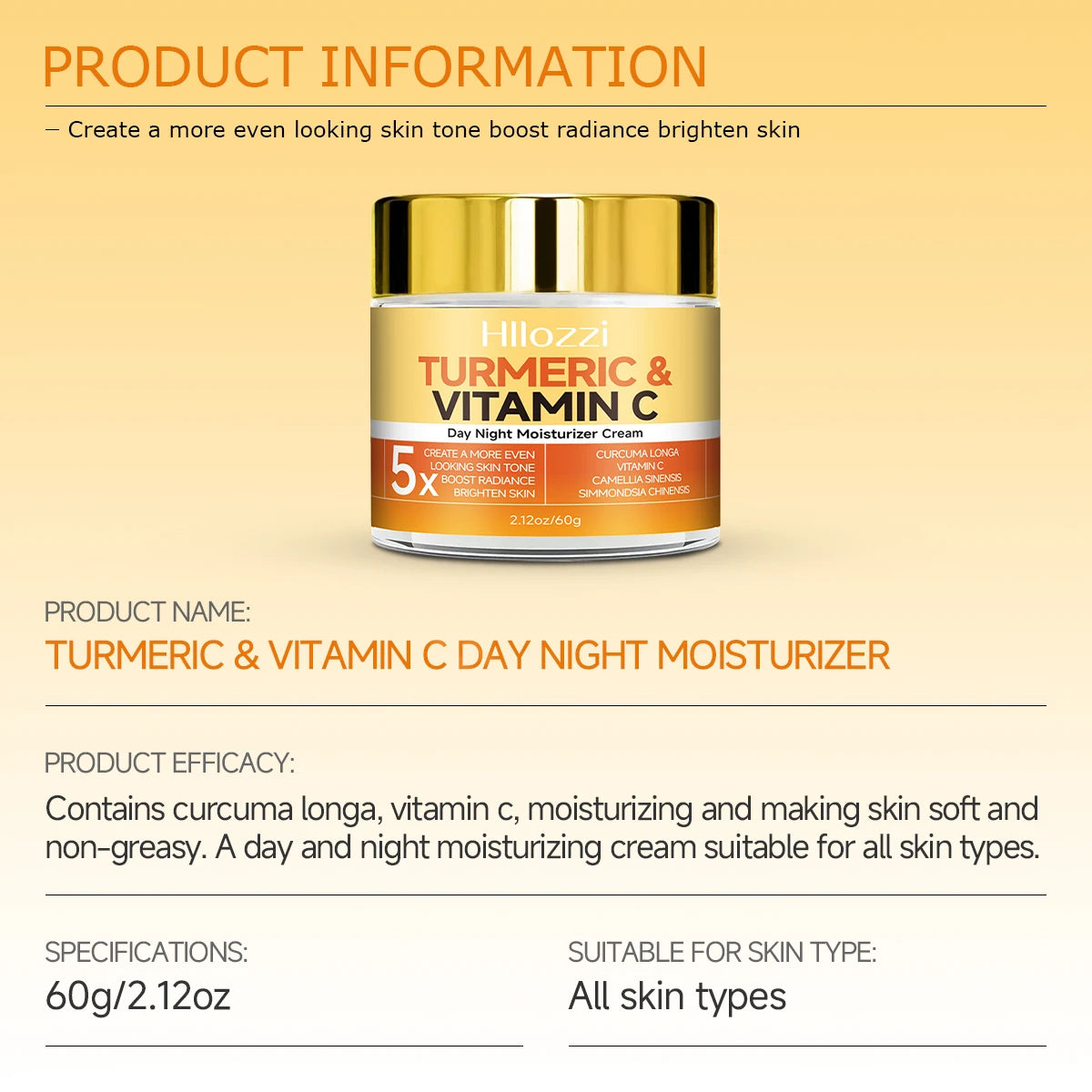 Turmeric&Vitamin C DayNight Moisturizer Cream Hydrating, Firming, Brightening, Smoothing, Repairing Hyaluronic Acid Oasis Select