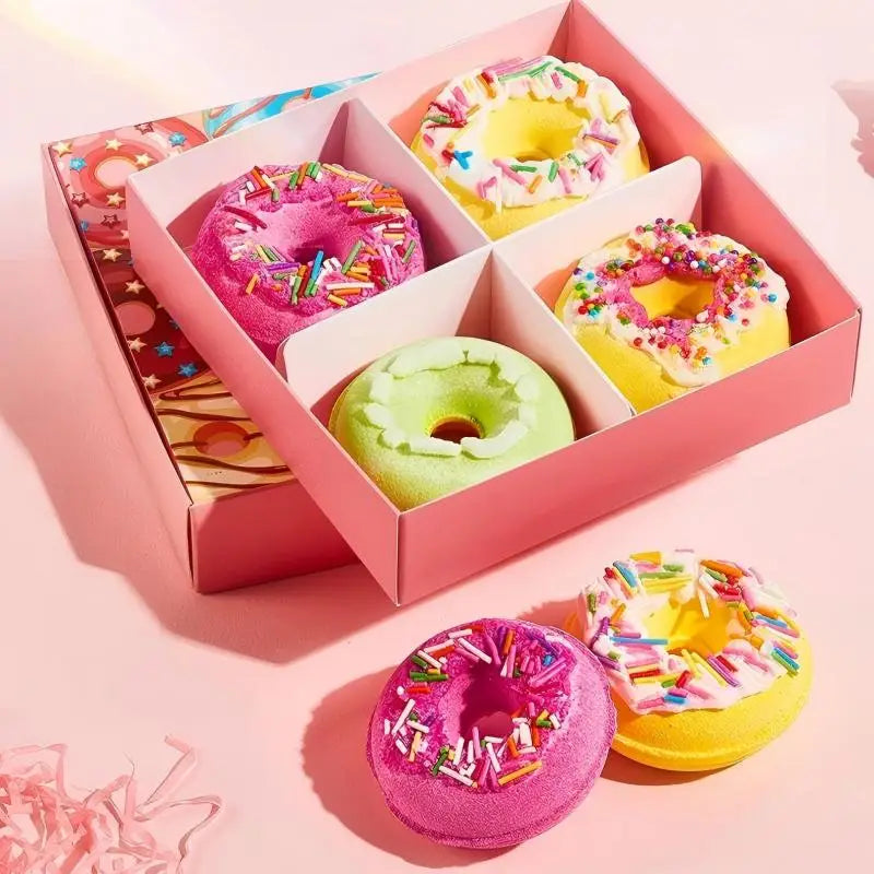 Donut Bath Bombs Set – 4pc Sea Salt & Shea Butter Fizzy Soaks