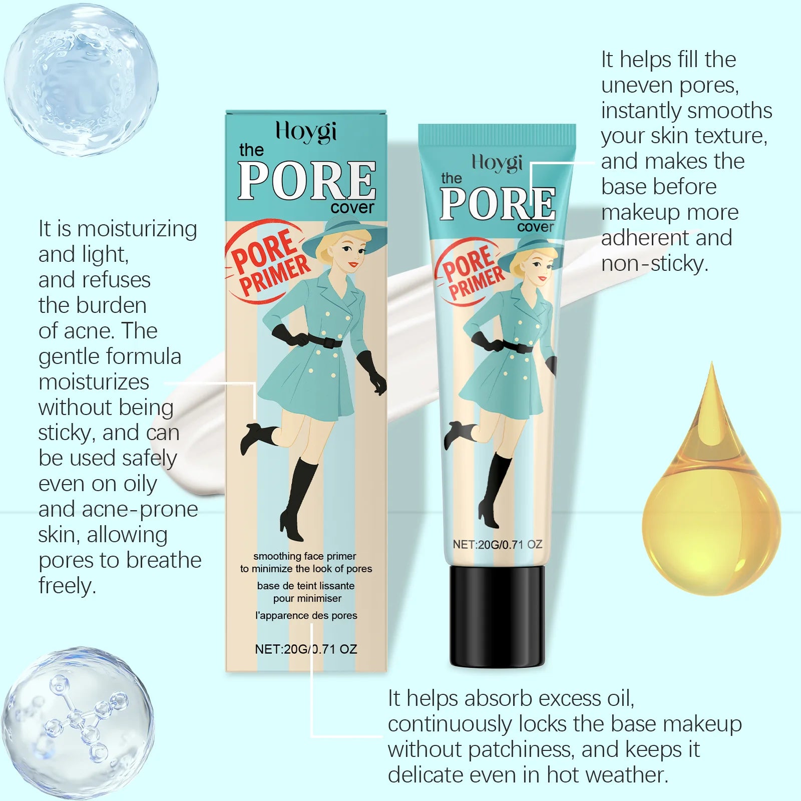 Hoygi Face Makeup Pore Primer Moisturizing Long Lasting Non-sticky Even Skin Tone Oil Control Sweatproof Smoothing Pore Primer Oasis Select