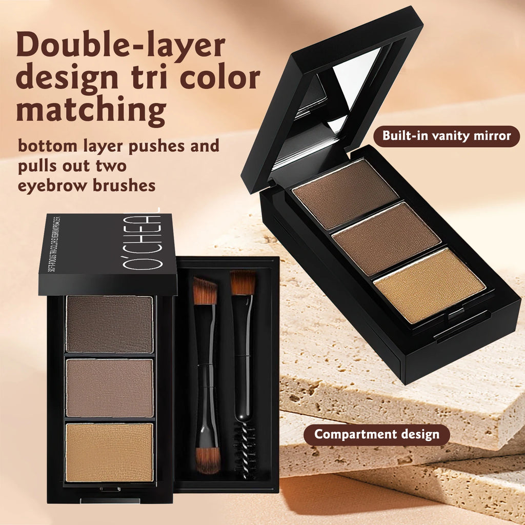 O'Cheal 3-Color Waterproof Eyebrow Powder Palette with Brush