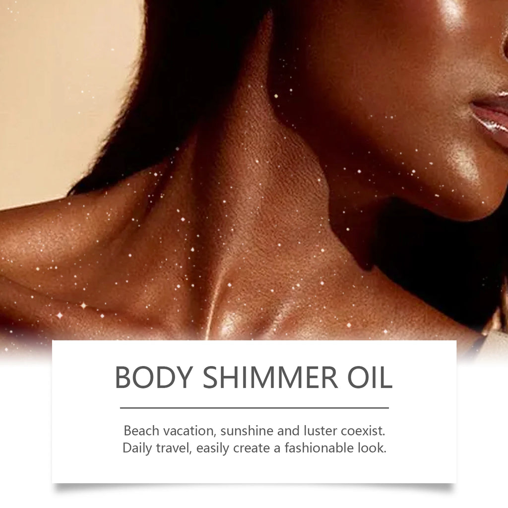 EELHOE Body Oil with Shimmer Brighten Glitter Face Contour Highlighter for Body Smooth Bronzer Liquid Illuminator Makeup 100ml Oasis Select