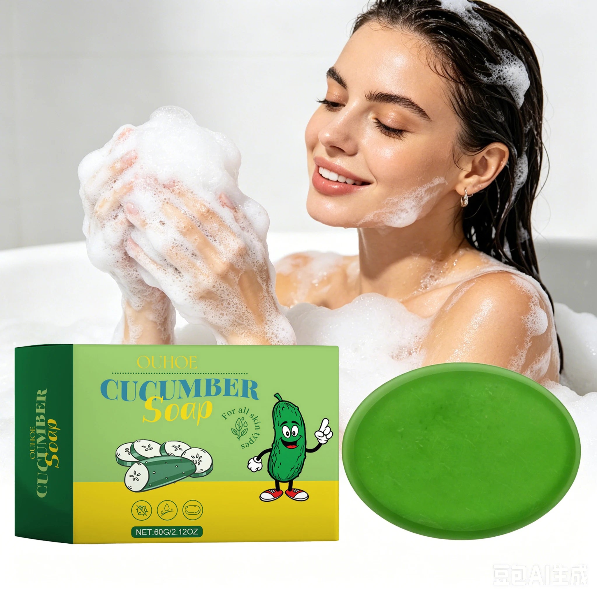 60G Cucumber Bathing Soap Deep Cleaning Pores Oil Control Refreshing Moisturizing Non-tight Enhance Smoothness Bathing Body Soap Oasis Select