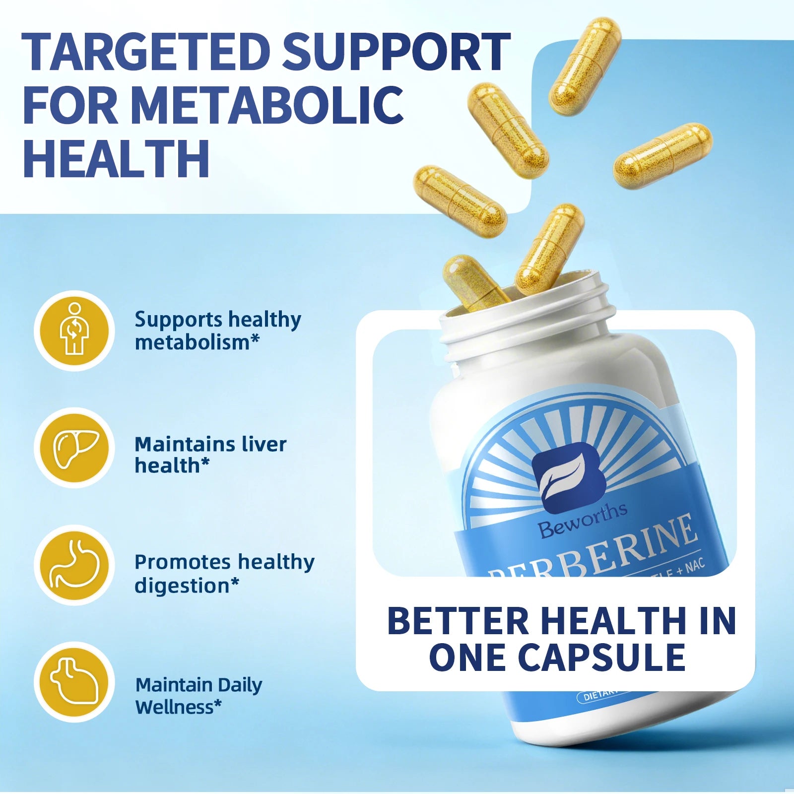 Beworths Berberine Support Liver Deep Detox Liver Repair & Bile Optimization Matrix Liver Health Support Non-GMO,Vegan Friendly Oasis Select