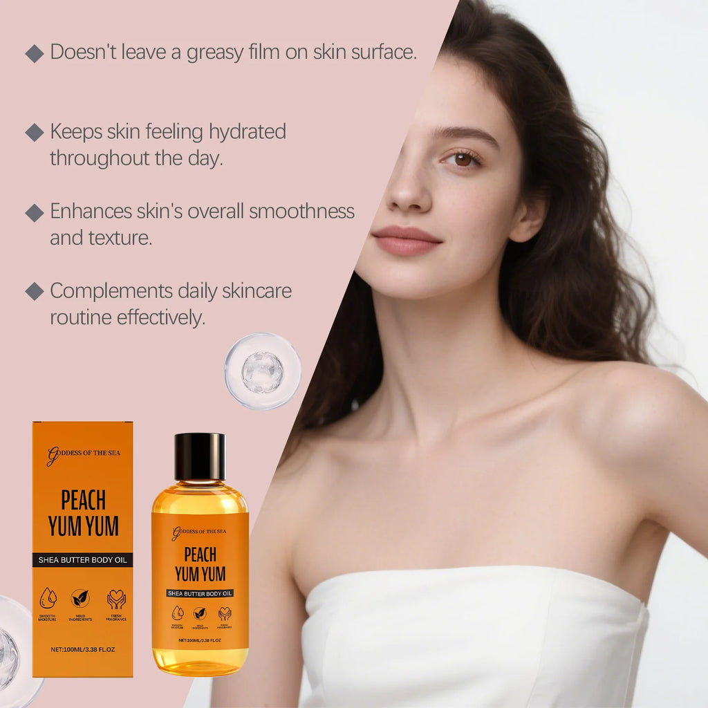 100ML Peach Shea Butter Body Oil Deep Moisturizing & Nourishing Enhance Skin Elasticity Lightweight Fast Absorbing Essence Oil Oasis Select