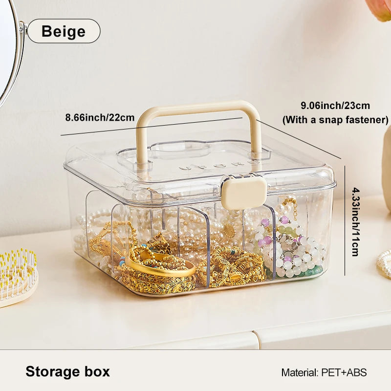 1pc Elegant Jewelry Box, Spacious Multi-Layer Organizer With Lid, Stylish Transparent Storage Solution For Watches, Necklaces, R Oasis Select Beige