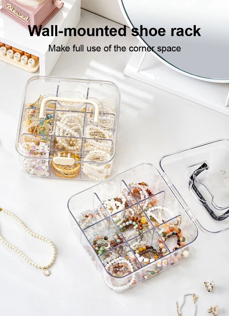 1pc Elegant Jewelry Box, Spacious Multi-Layer Organizer With Lid, Stylish Transparent Storage Solution For Watches, Necklaces, R Oasis Select