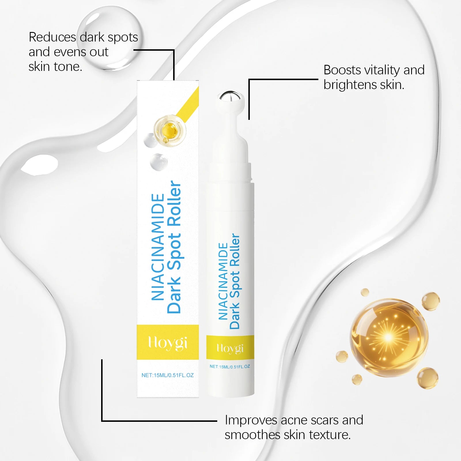15ML Niacinamide Face Serum Roller Deep Moisturizing Improve Skin Texture Smoothing Quick Absorbed Nourishing Glowing Non-sticky Facial Serum Oasis Select