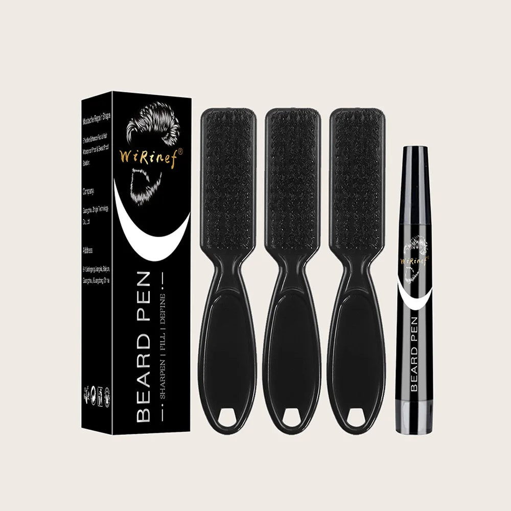 Beard Pen Filler Single Piece or Set Barber Styling Pencil Waterproof Black Hair Enhancer Brush Cosmetic Repair Tool Oasis Select Pen-Comb-4set