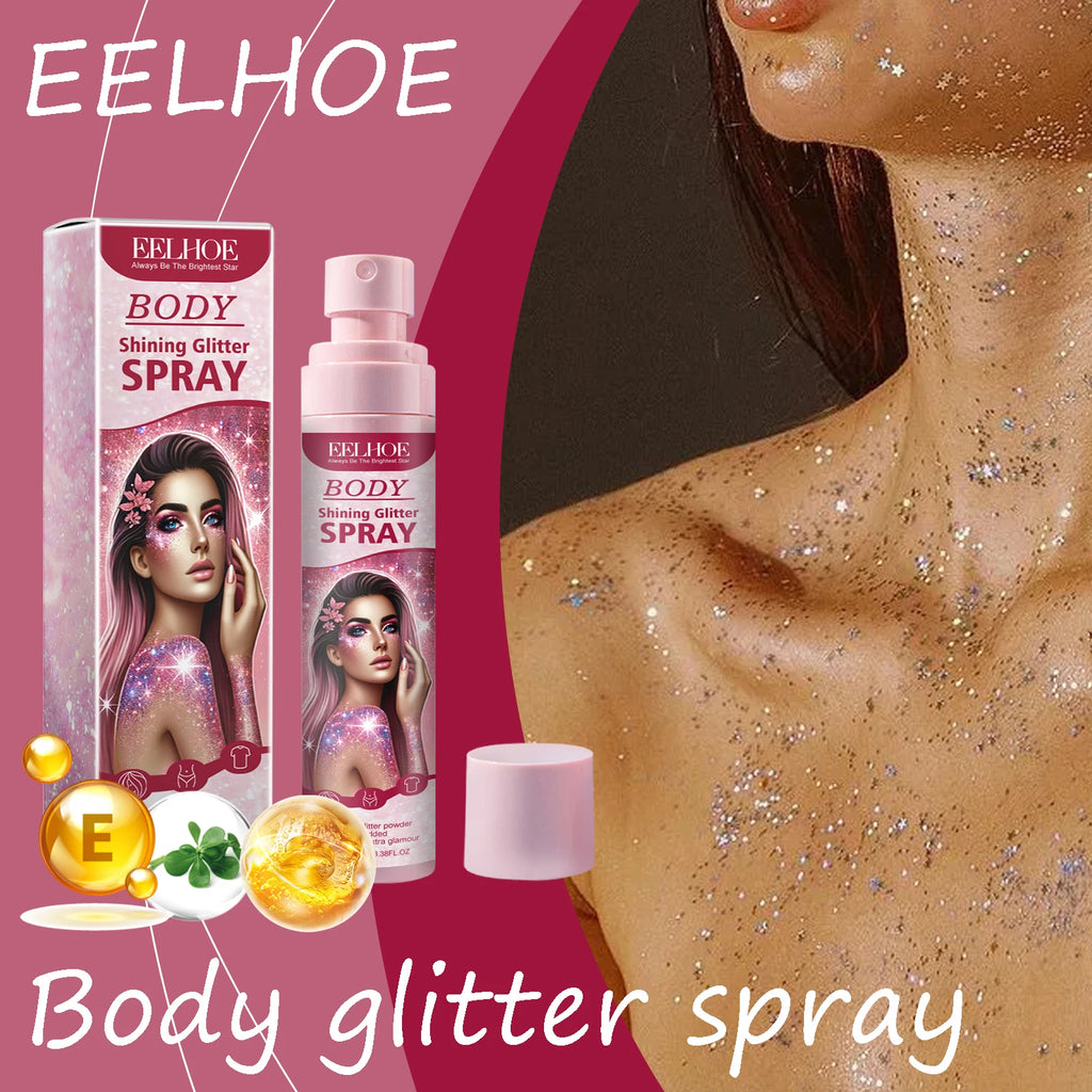 EELHOE Body Highlight Glitter Spray Temporary Hair Body Glitter Color Spray Shiny Makeup High Gloss Natural Body Shimmer Spray Oasis Select