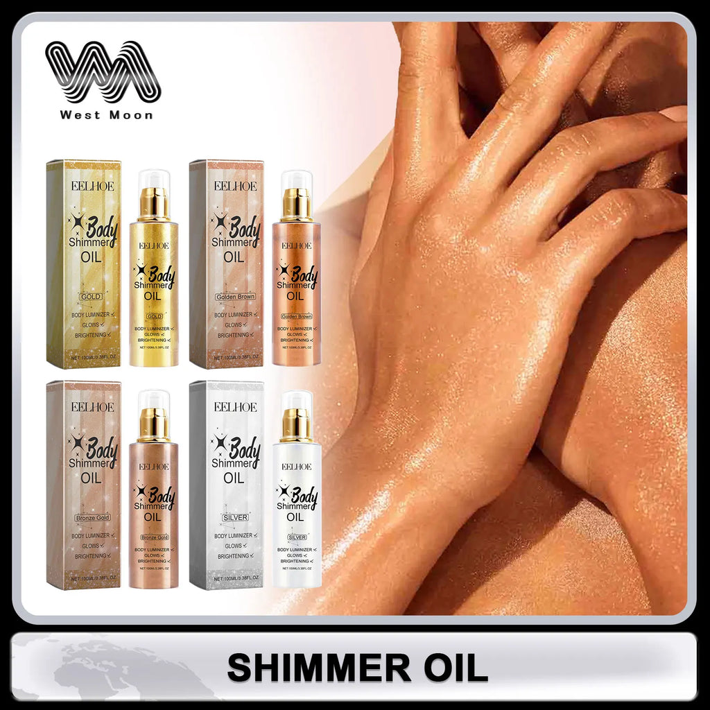 EELHOE Body Oil with Shimmer Brighten Glitter Face Contour Highlighter for Body Smooth Bronzer Liquid Illuminator Makeup 100ml Oasis Select