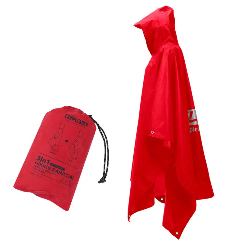 Outdoor 3 In 1 Raincoat Hooded Sleeve Long Waterproof Rain Poncho Motorcycle Rain Cover Camping Hiking Travel Rainwear Tent ﻿ Oasis Select red