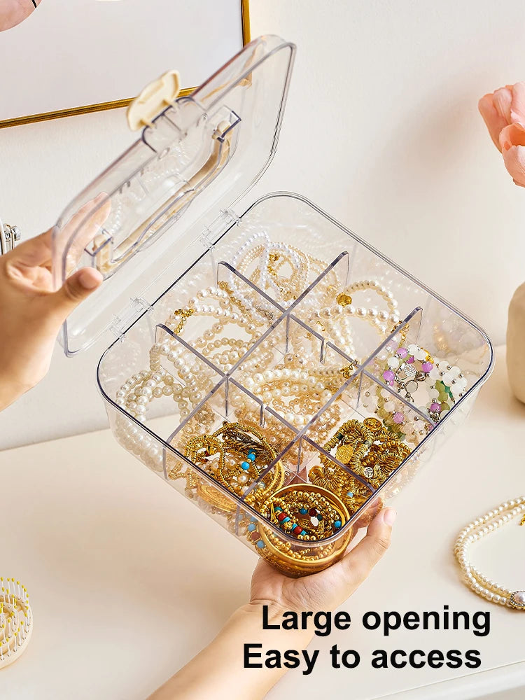 1pc Elegant Jewelry Box, Spacious Multi-Layer Organizer With Lid, Stylish Transparent Storage Solution For Watches, Necklaces, R Oasis Select
