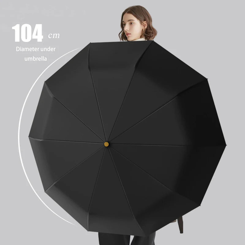 Fully automatic wooden handle curved hook windproof sunscreen folding umbrella for men and women in sunny and rainy weather Oasis Select