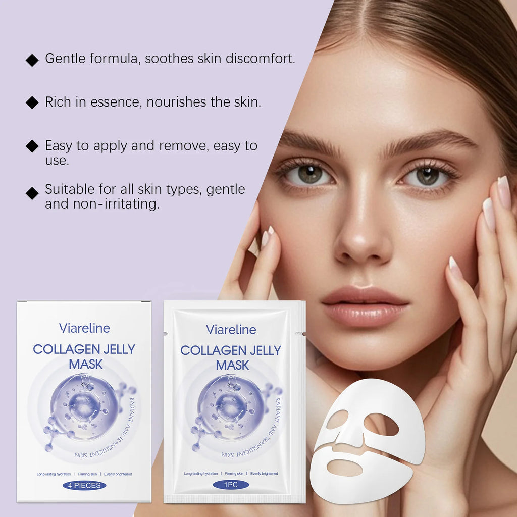 4 PCS Collagen Face Mask Deep Moisturizing & Nourishing Enhance Skin Elasticity Improve Dryness Softening Glow Face Jelly Mask Oasis Select