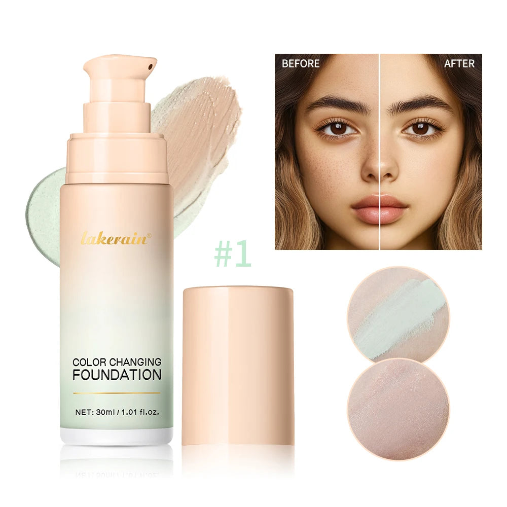 Color Changing Foundation Long-Lasting Makeup Effect Magic Foundation High Coverage Self-Coloring Cc Cream Cosmetics Oasis Select 1green