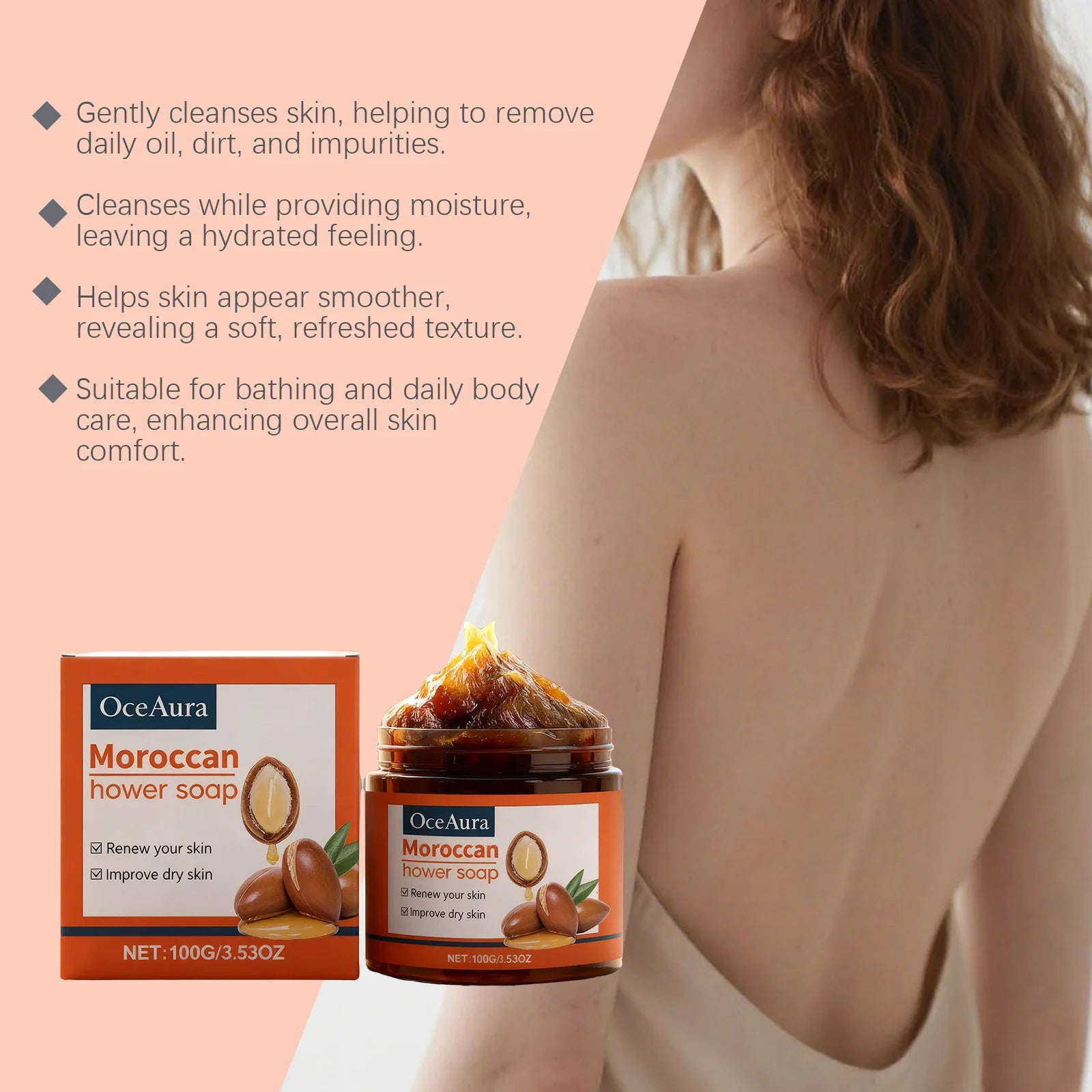 100G Moroccan Bathing Soap Gentle Cleaning Pore Deep Moisturizing Reduce Roughness Enhance Smoothness Softening Body Soap Cream Oasis Select