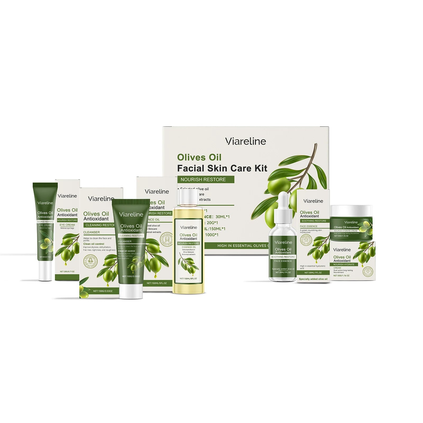 1 Set Olives Oil Facial Skin Care Set Gentle Moisturizing Soothing Redness Improve Dryness Enhance Skin Elasticity Face Care Set Oasis Select 1 set United States