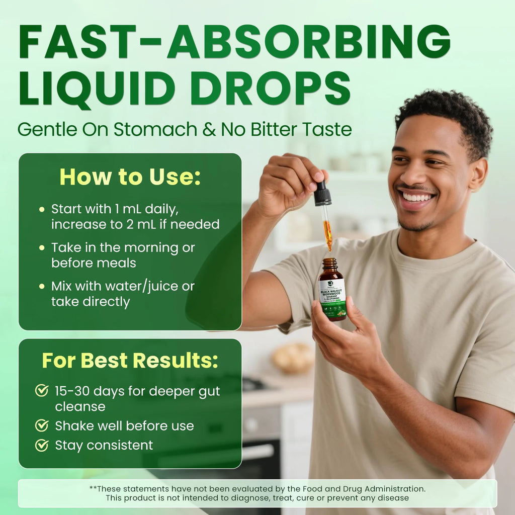 Lukaree Wormwood Black Walnut Soursop Drop with Prebiotics Gut Digestive Health Comfort Mood,Immune Support Vegan Gluten-Free Oasis Select