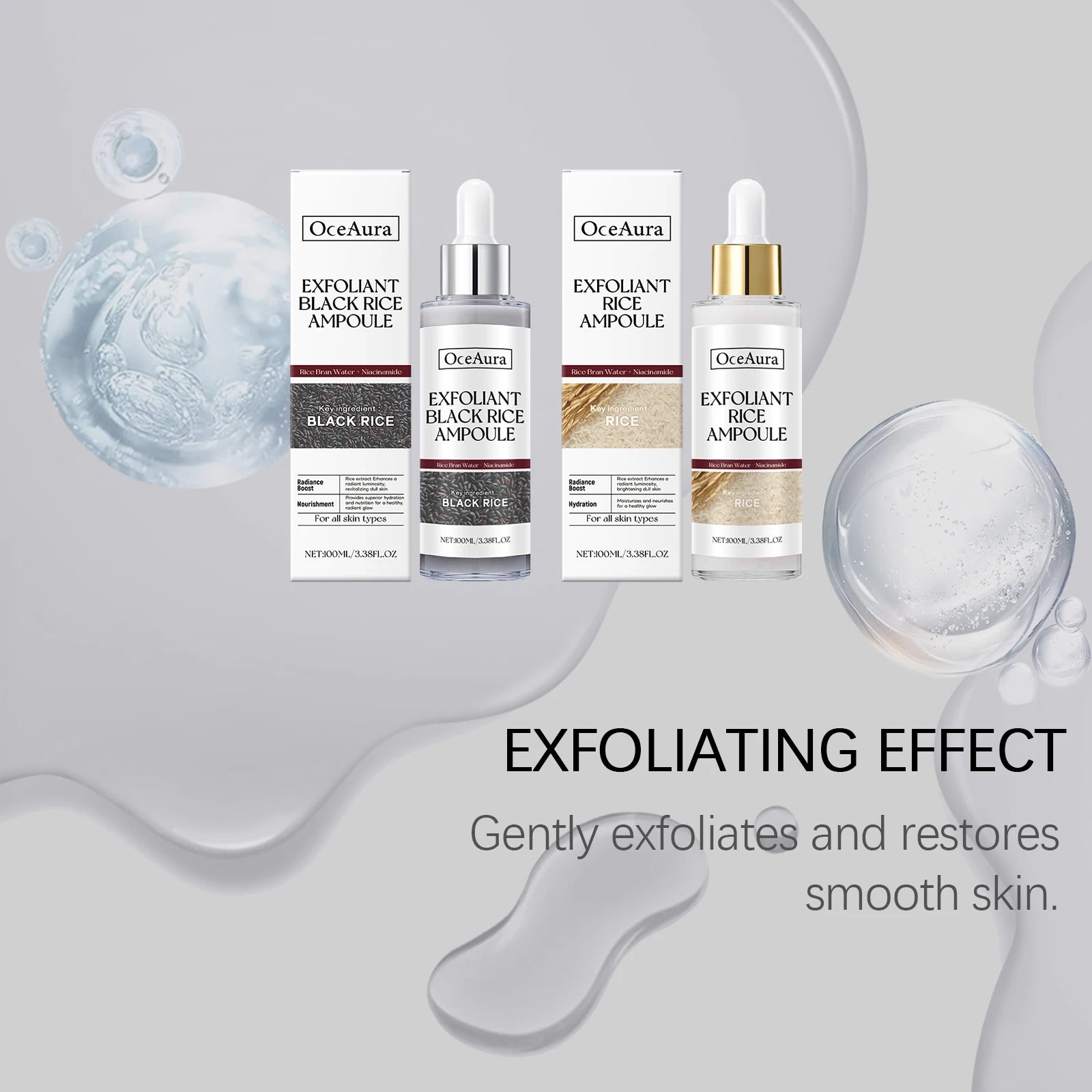 100ML Rice Brightening Exfoliating Ampoule Gentle Cleaning Face Essence Softening Smoothing Boost Radiance Daily Facial Serum Oasis Select