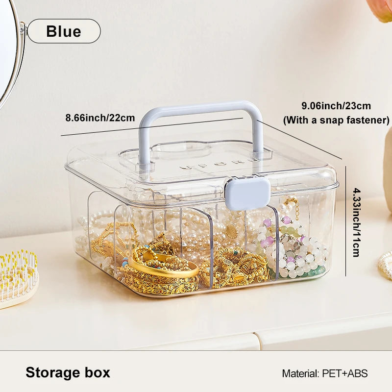 1pc Elegant Jewelry Box, Spacious Multi-Layer Organizer With Lid, Stylish Transparent Storage Solution For Watches, Necklaces, R Oasis Select Blue