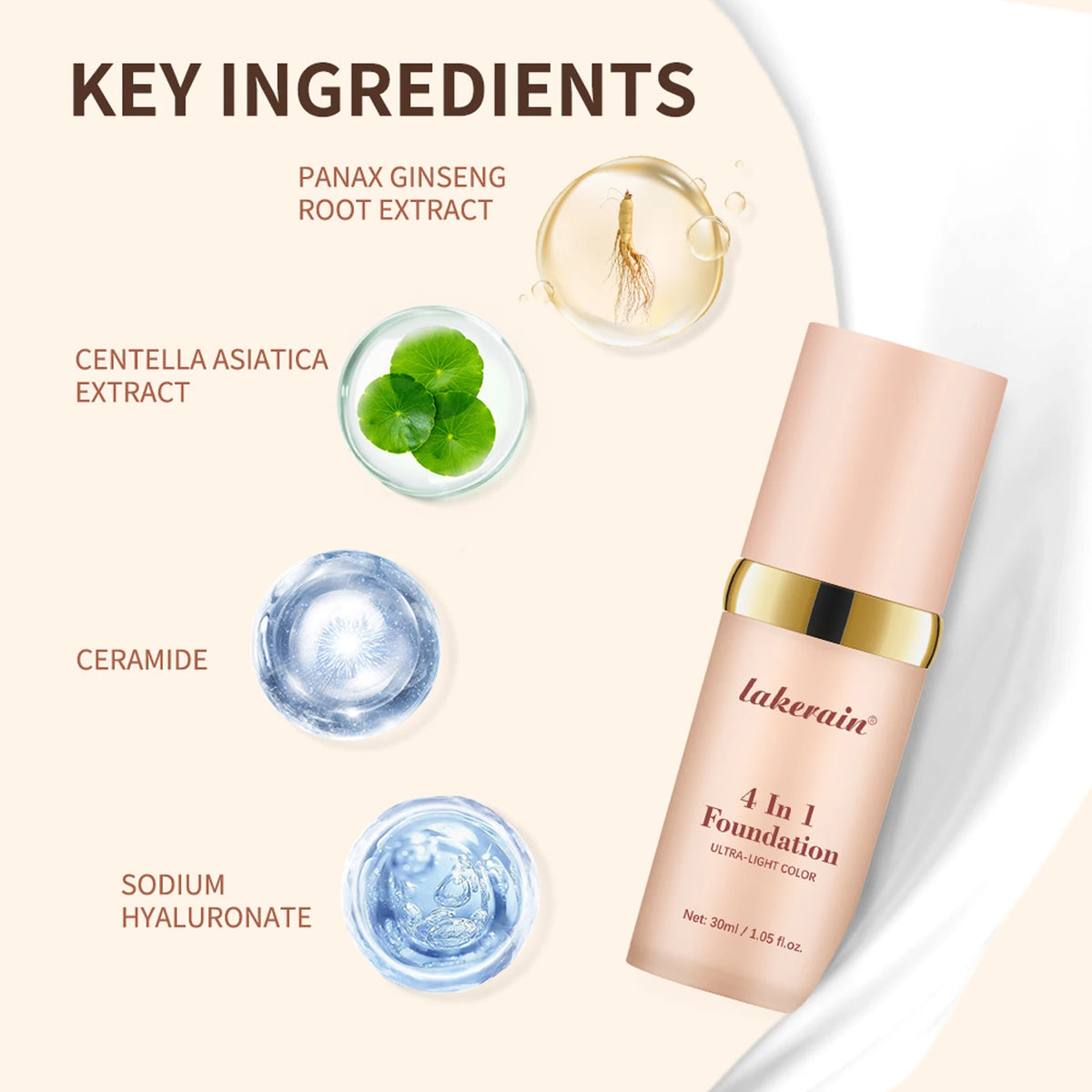 Lakerain 4-in-1 Color-Changing Foundation SPF30 | All Skin Types Liquid Foundation Oasis Select