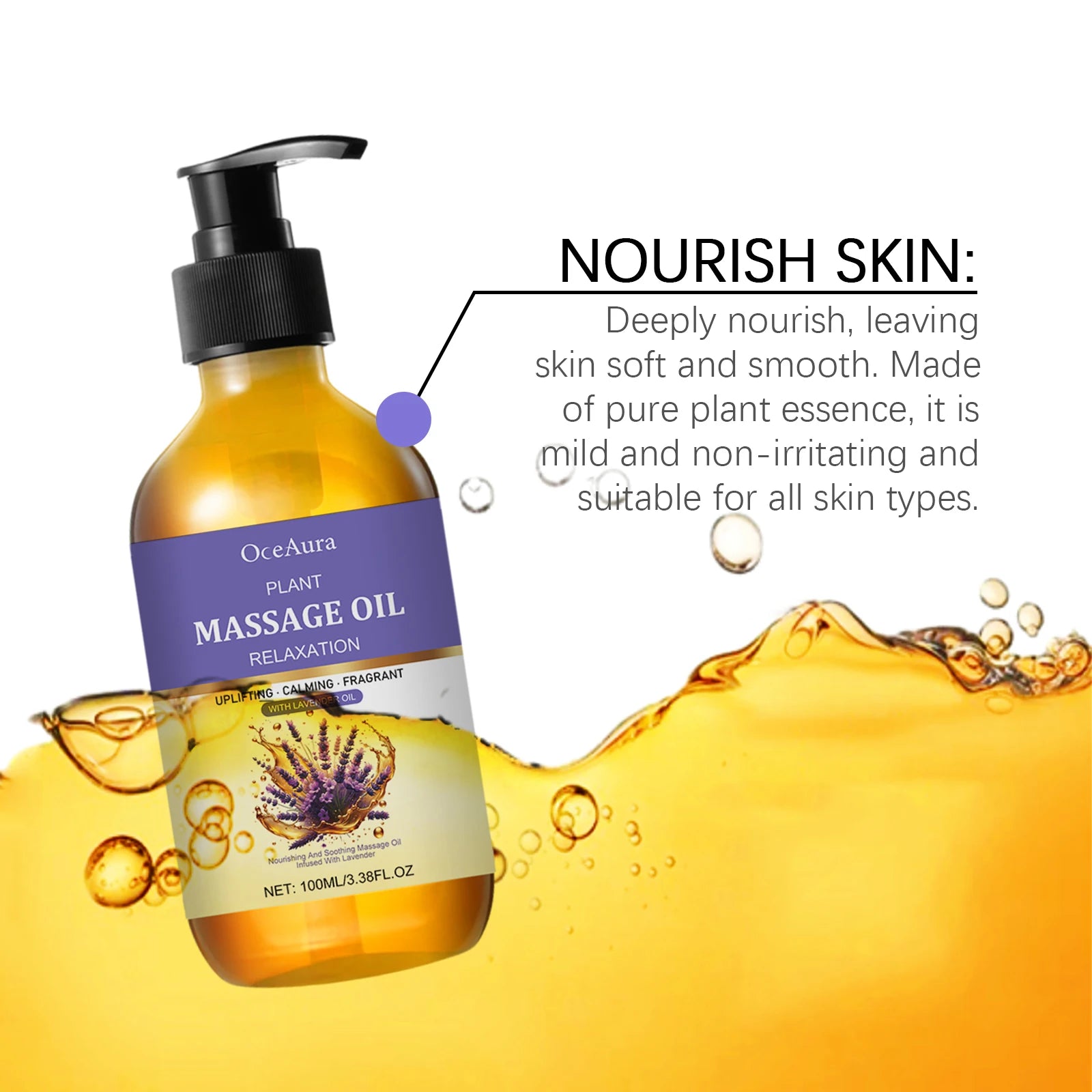 100ML Lavender Essence Oil Deep Moisturizing Body Massage Soothing Discomfort Enhance Skin Elasticity Reduce Soreness Body Oil Oasis Select