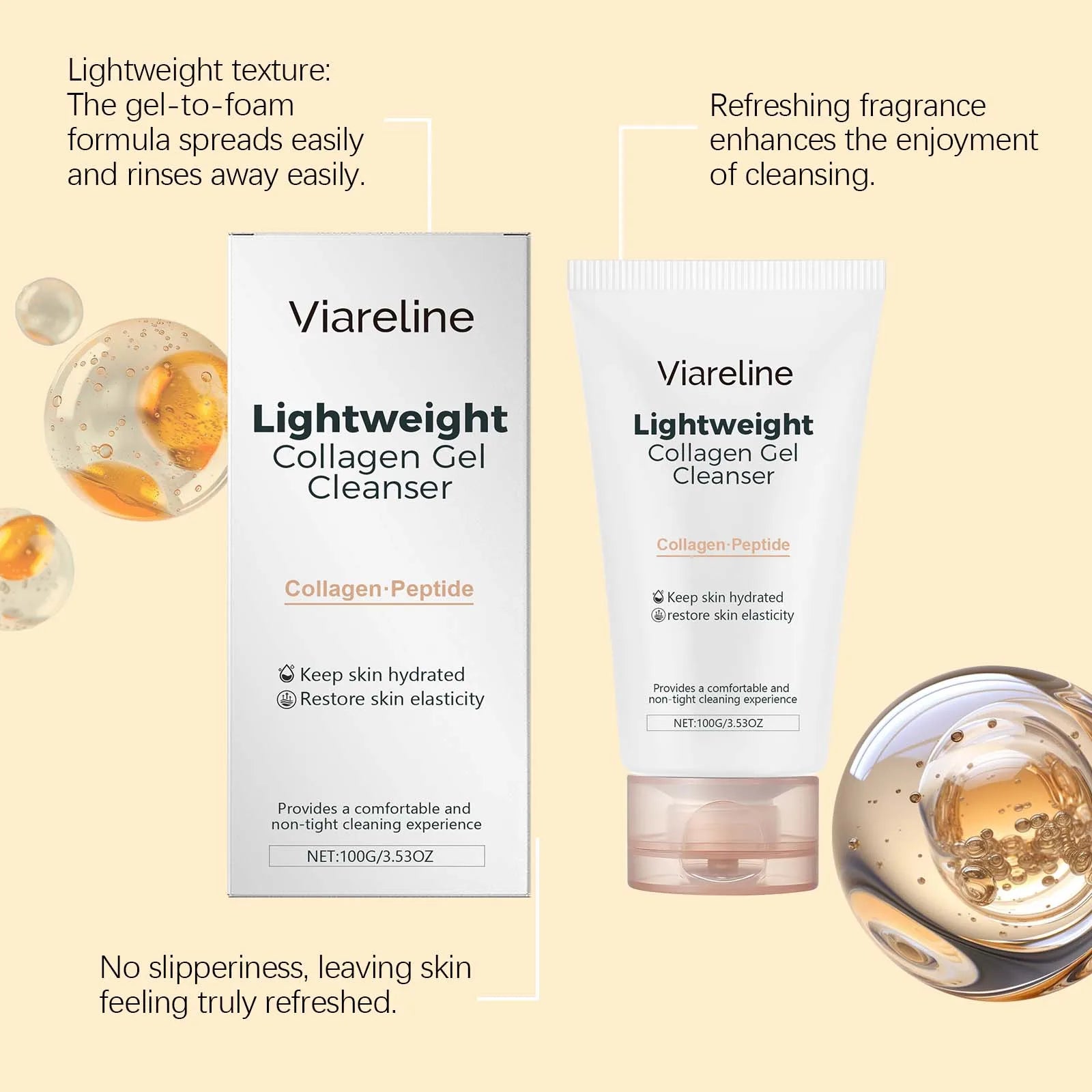100G Collagen Face Cleaner Gel Gentle Remove Pore Dirts Oil Control Improve Smoothness Refreshing No-tight Facial Cleaner Gel Oasis Select