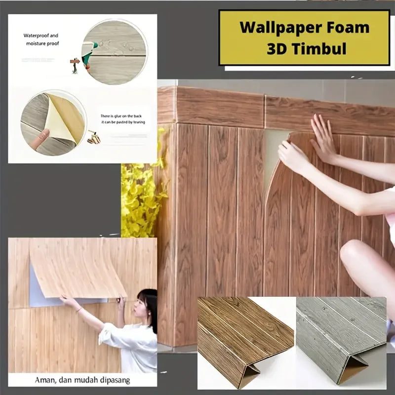 10Pcs 35*35cm Bedroom Decoration Wallpaper 3D Background Wall Stickers Self Adhesive Living Room Waterproof Wood Grain Home Oasis Select