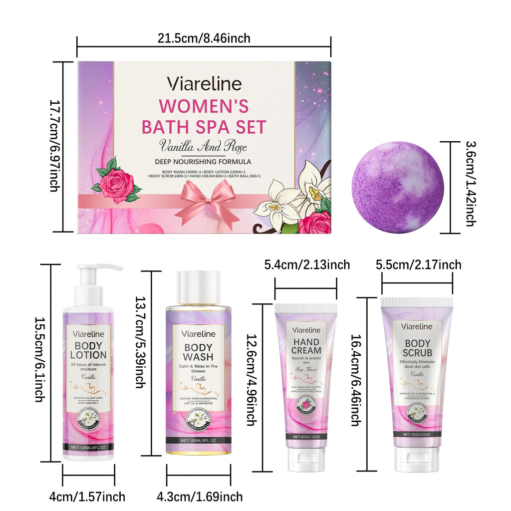 Floral Scent Women Bath Set Gentle Cleaning Dirts Reduce Dryness Smoothing Exfoliating Softening Body Skin Care Set for Gift Oasis Select