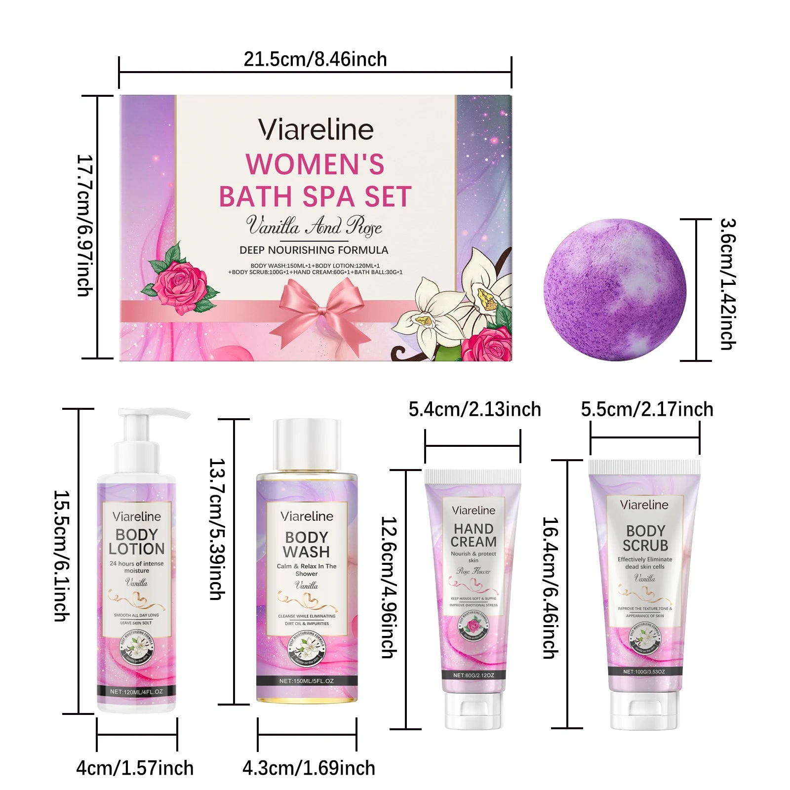 Floral Scent Women Bath Set Gentle Cleaning Dirts Reduce Dryness Smoothing Exfoliating Softening Body Skin Care Set for Gift Oasis Select