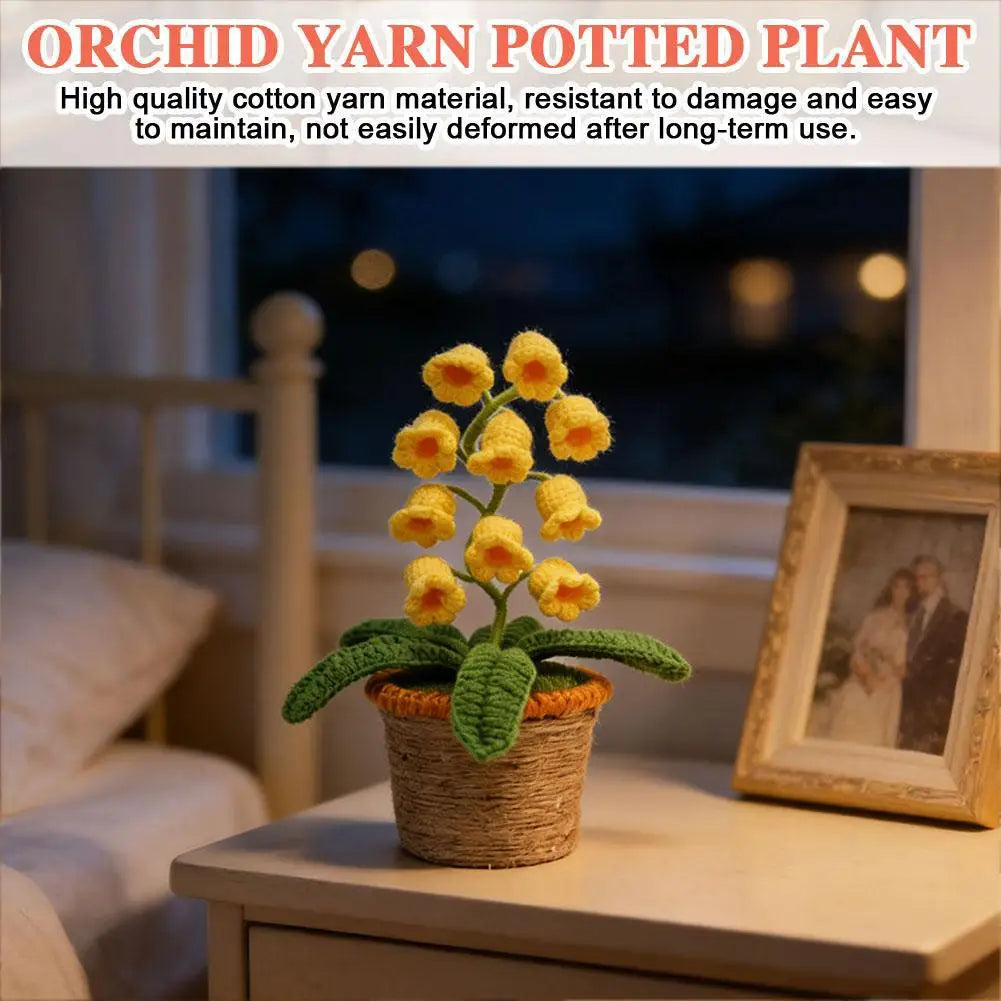 Handmade Crochet Orchid LED Night Light | Flower Pot Desk Lamp