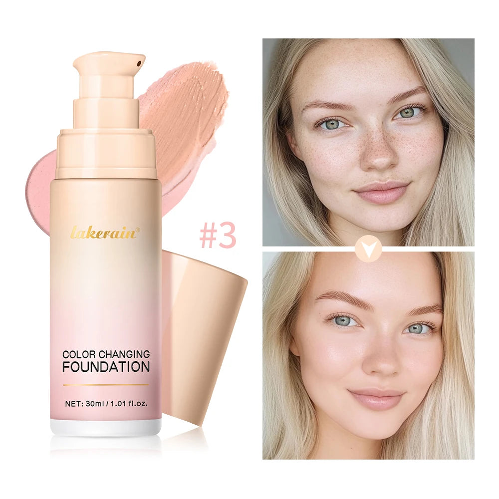 Color Changing Foundation Long-Lasting Makeup Effect Magic Foundation High Coverage Self-Coloring Cc Cream Cosmetics Oasis Select 3pink