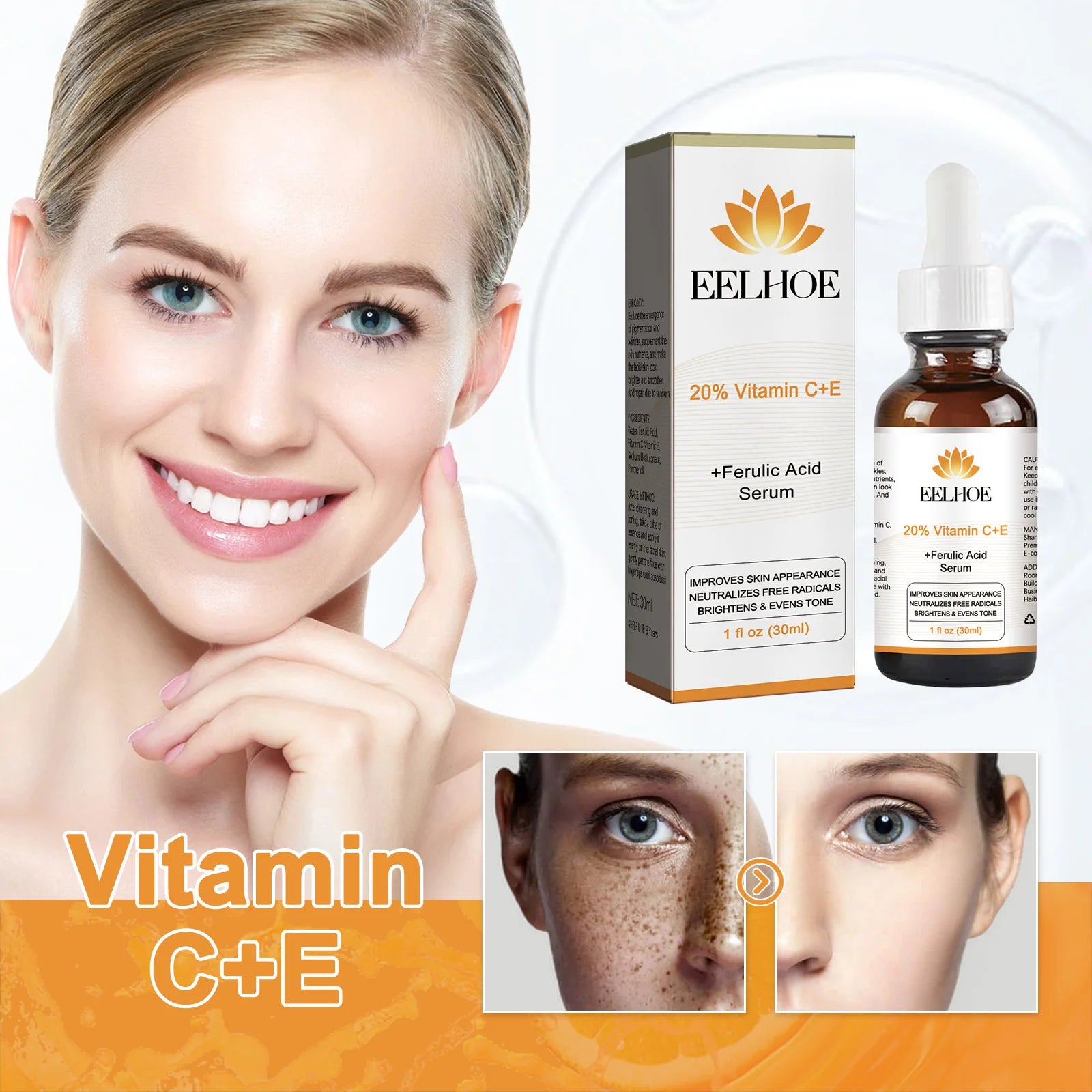 30ML Vitamin C+E Serum Deep Moisturizing Repairing Dryness Enhance Smoothness Glowing Improve Skin Texture Boosts Skin Elasticity Non-sticky Face Serum for All Skin Types Oasis Select