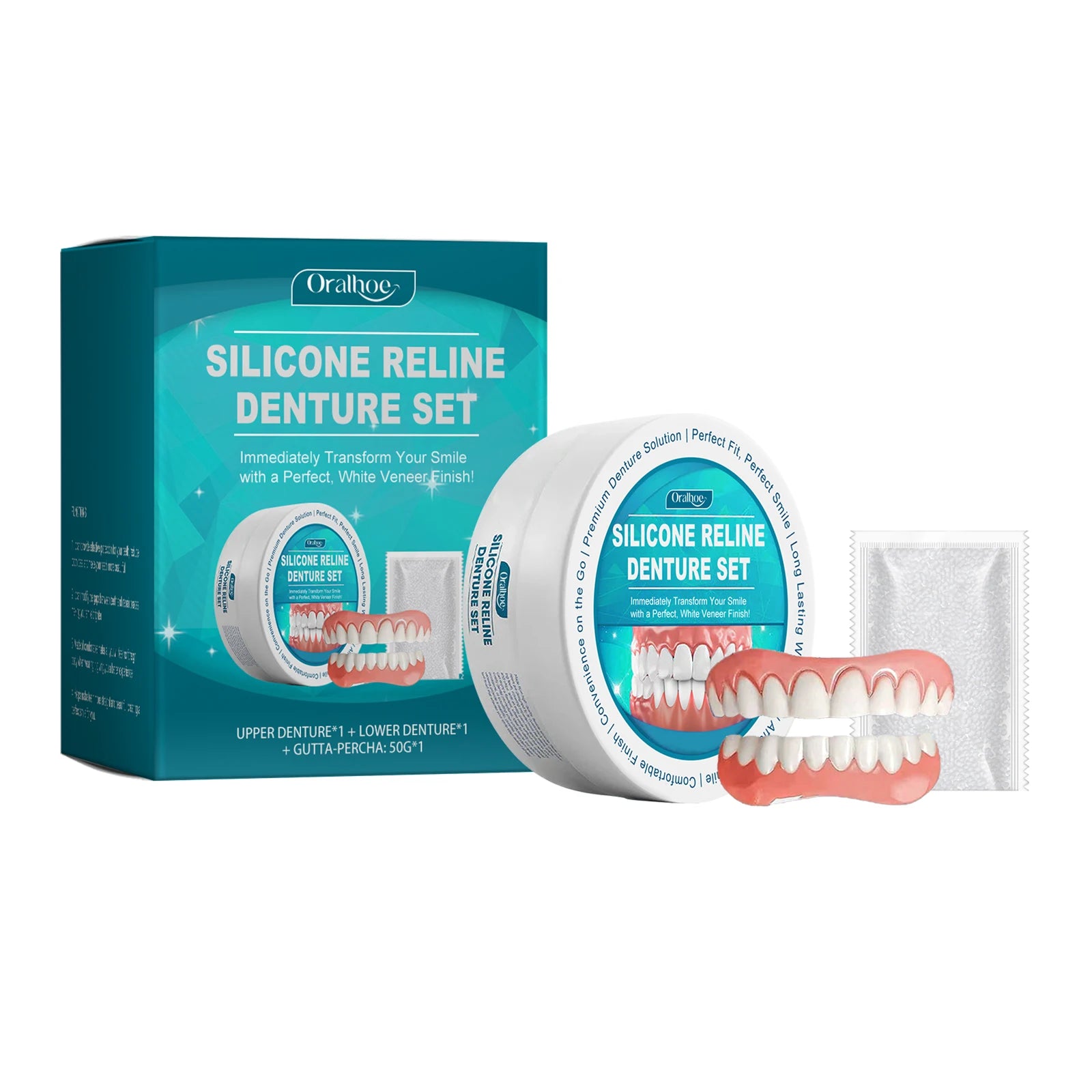 Oralhoe Silicone Material Fake Teeth Set Detachable Reusable Veneers Teeth Oral Health Care Soft Upper & Lower Braces Set Oasis Select 1 pc United States