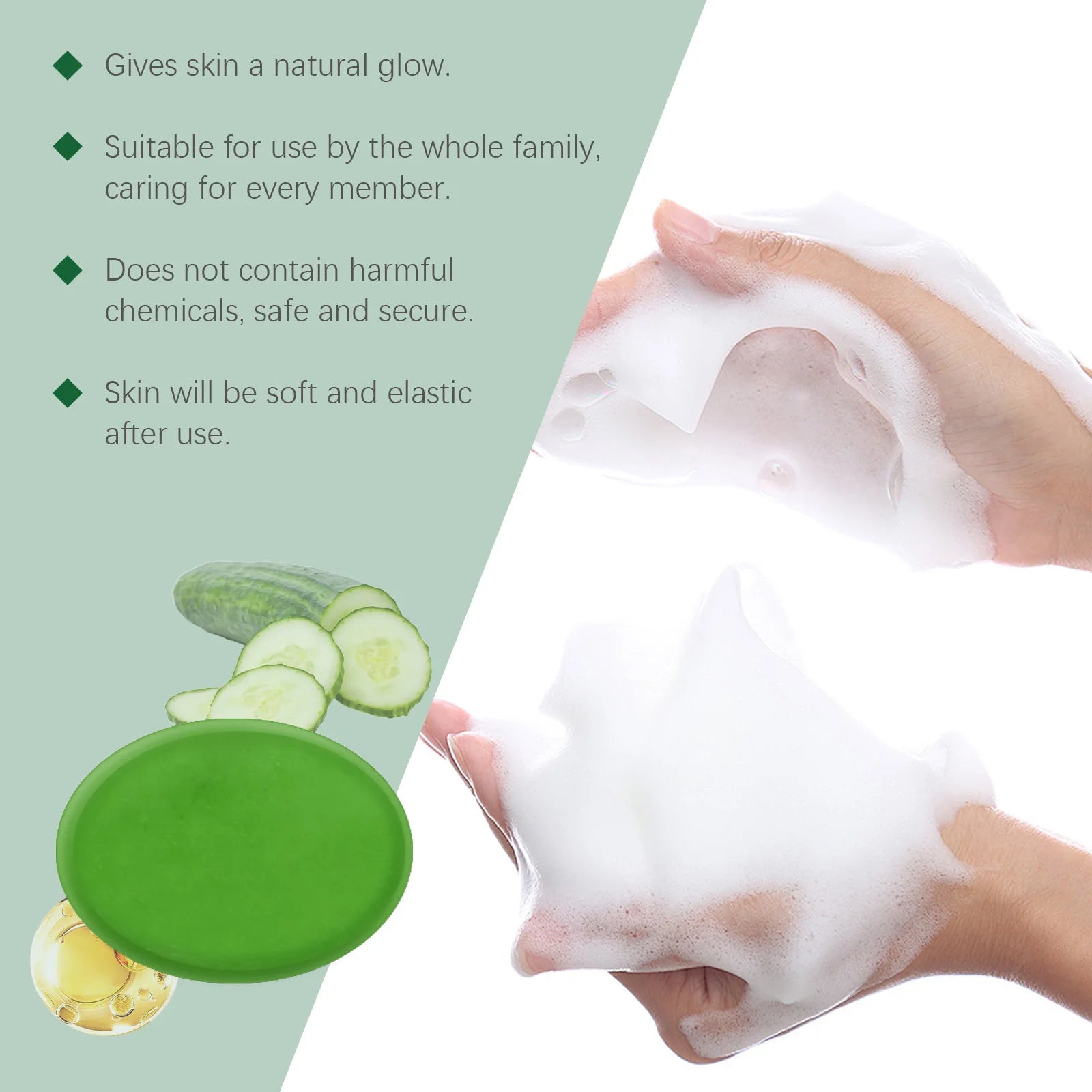 60G Cucumber Bathing Soap Deep Cleaning Pores Oil Control Refreshing Moisturizing Non-tight Enhance Smoothness Bathing Body Soap Oasis Select