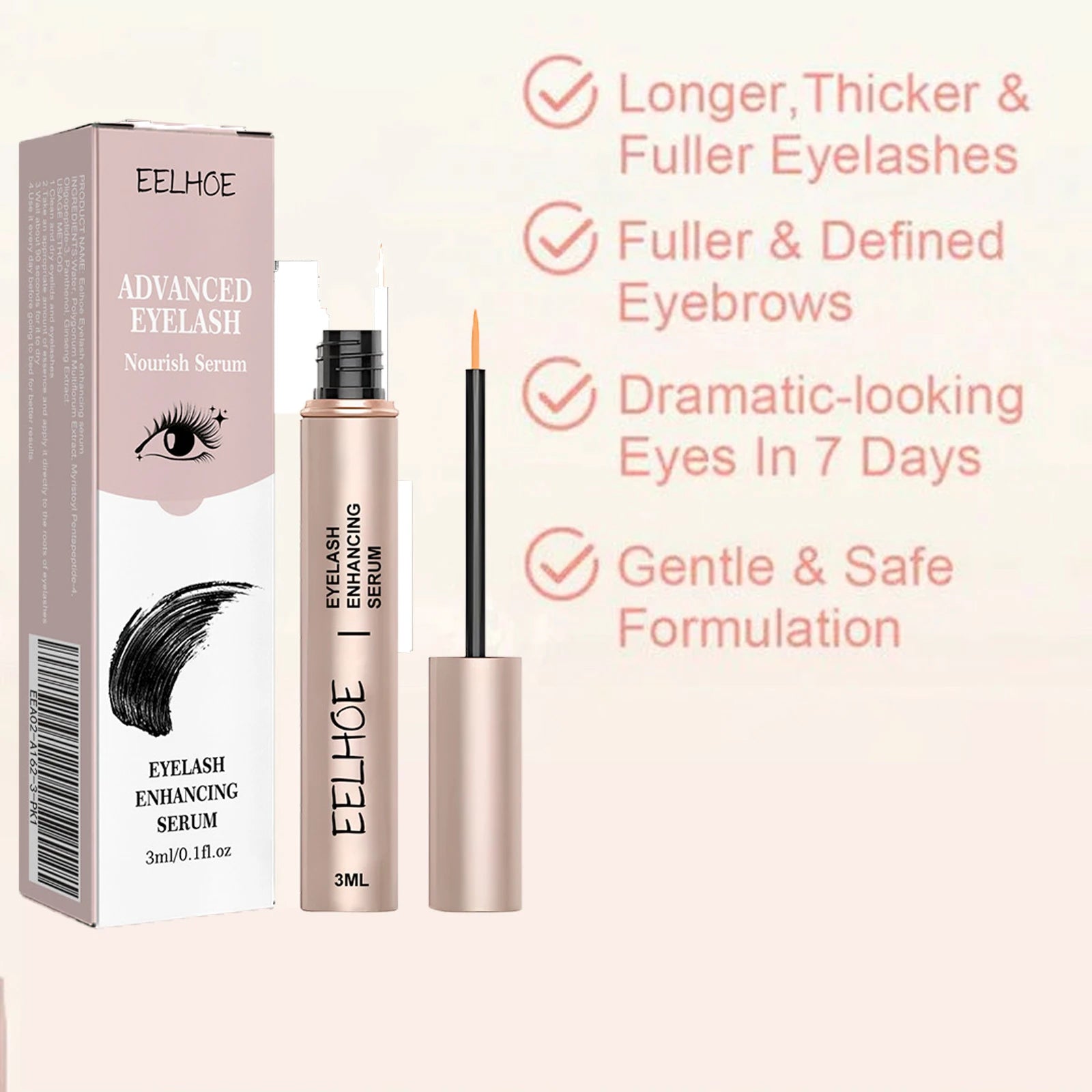EELHOE Eyelash Lenghtening Serum Thickening Smooth Enhancer Boost Fuller Curling Lifting Nourishing Quick Absorbed Eyelash Serum Oasis Select