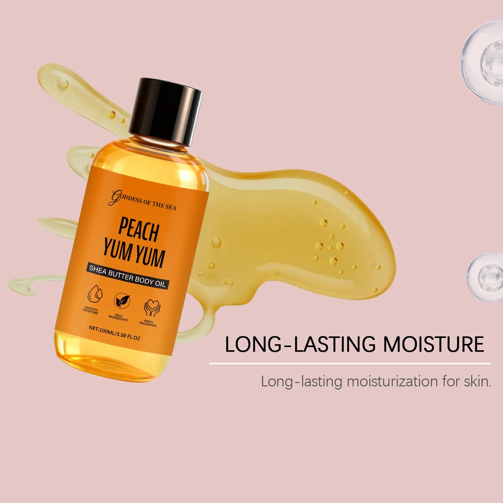 100ML Peach Shea Butter Body Oil Deep Moisturizing & Nourishing Enhance Skin Elasticity Lightweight Fast Absorbing Essence Oil Oasis Select