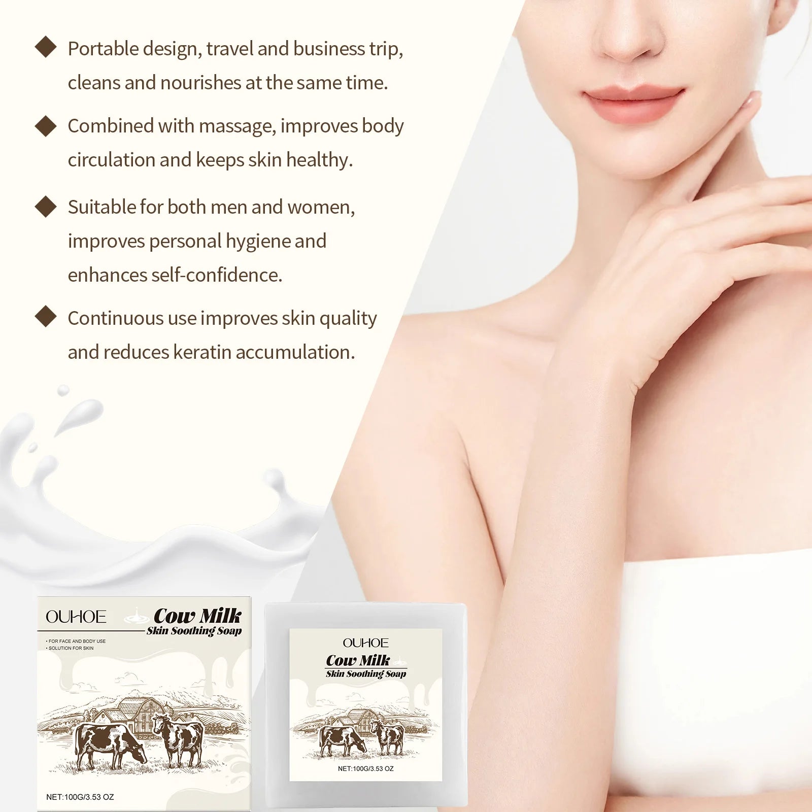 100G Milk Bathing Soap Bar Gentle Cleaning Pores Enhance Smoothness Moisturizing Non-tight Soothing Redness Soap for Face & Body Oasis Select
