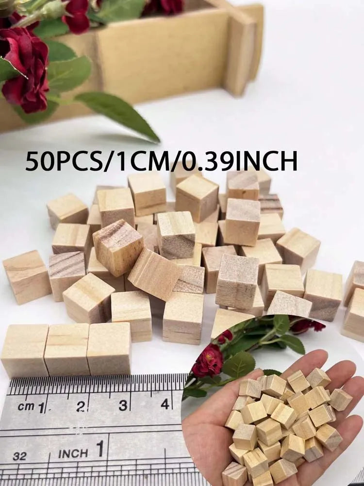 5 Sizes Big/Small Unfinished Wooden Blocks Wood Cubes For DIY Craft and Puzzle Making Home Decor Handcraft Arts Oasis Select 1CM 50PCS
