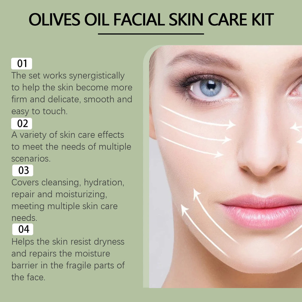 1 Set Olives Oil Facial Skin Care Set Gentle Moisturizing Soothing Redness Improve Dryness Enhance Skin Elasticity Face Care Set Oasis Select
