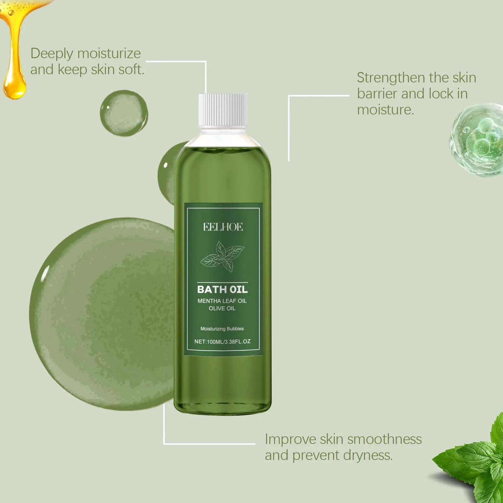 100ML Mint Body Bathing Oil Gentle Cleaning Pores Lasting Fresh Fragrance Moisturizing Reduce Dryness Softening Body Cleaner Oil Oasis Select