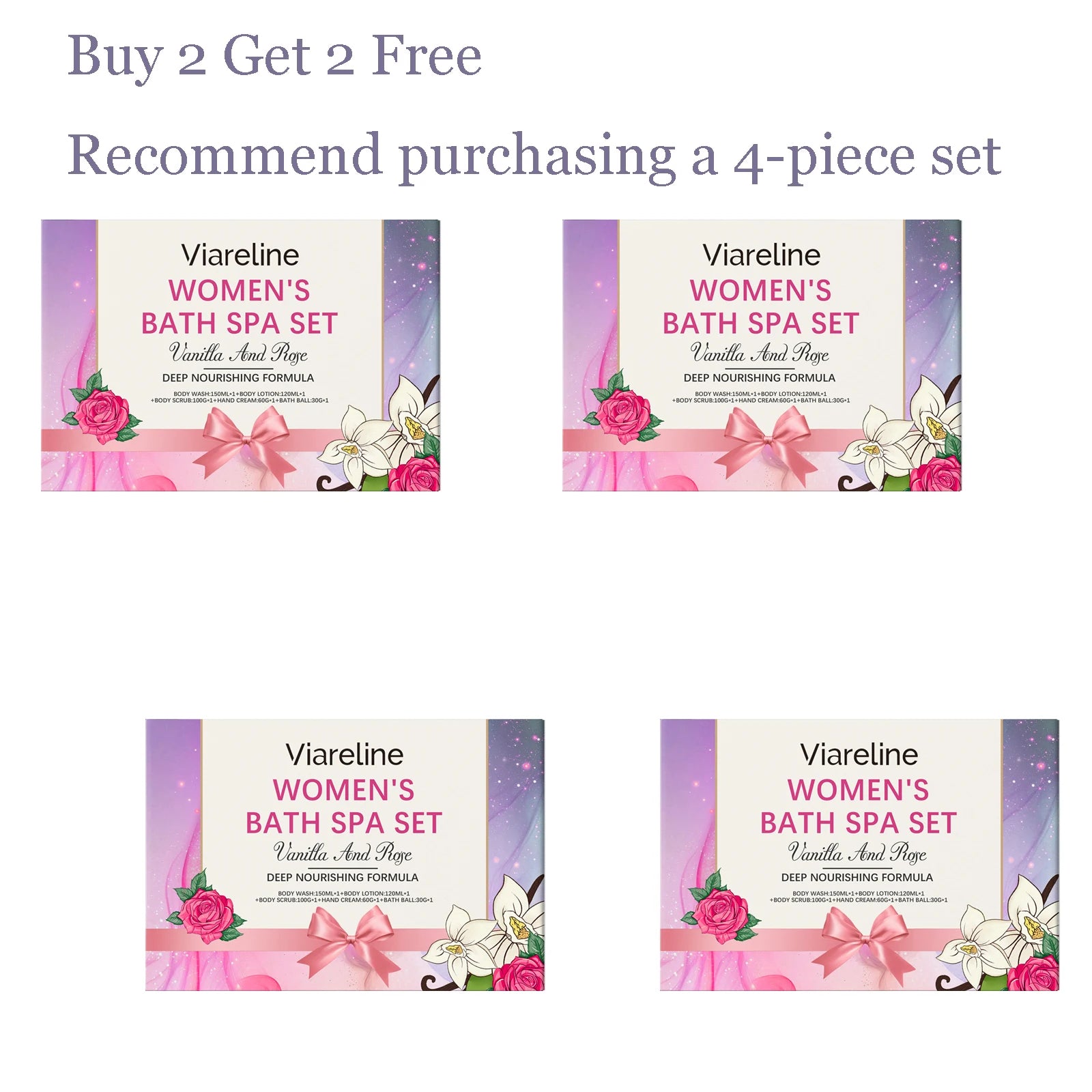 Floral Scent Women Bath Set Gentle Cleaning Dirts Reduce Dryness Smoothing Exfoliating Softening Body Skin Care Set for Gift Oasis Select 4 set United States
