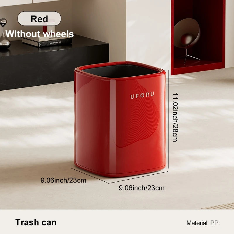 A versatile wheeled trash can that’s easy to clean and ideal for home use, perfect for bedrooms, living rooms, and bathrooms. Oasis Select red without wheels